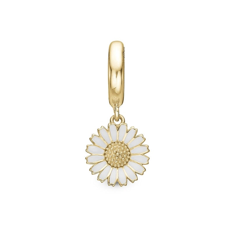 Charming Marguerite charm i forgyldt sølv fra Christina Jewelry & Watches med hvid emalje