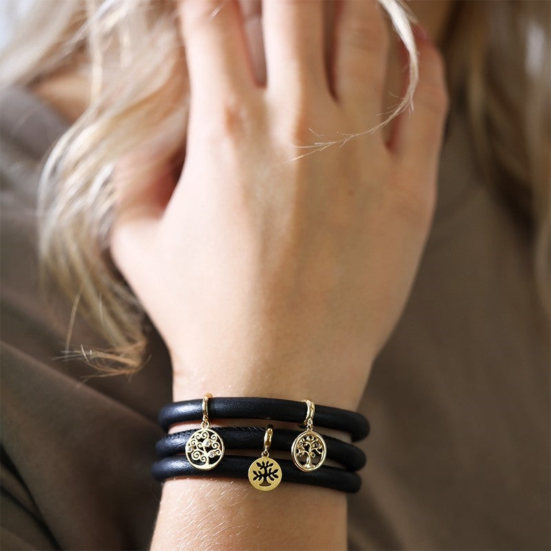 TREE OF LIFE charm i forgyldt sølv med zirkonia fra Christina Jewelry & Watches til læderarmbånd