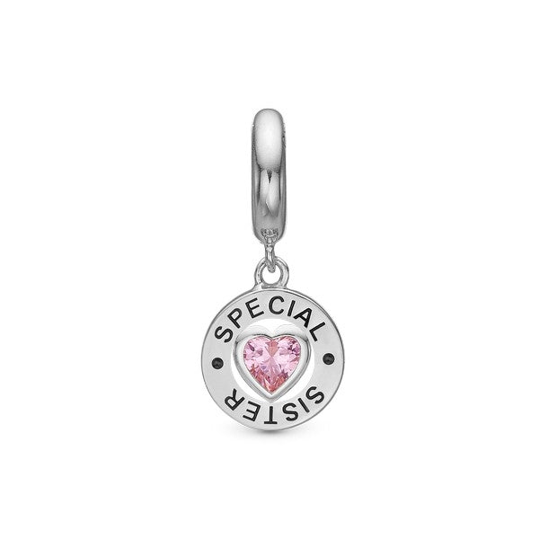 Special sister charm i sølv med pink turmalin fra Christina Jewelry & Watches