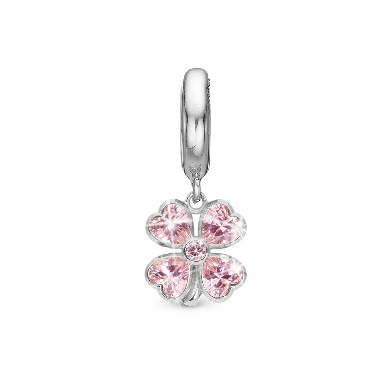 Pink Heart Clover sølvcharm med pink zirkonia fra Christina Jewelry & Watches