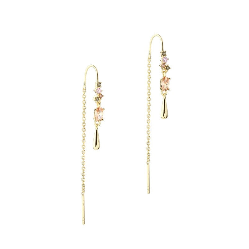 Aqua Dulce Blush Tennis ørehængere i forgyldt sterlingssølv med zirkonia i champagne, oliven og rosa samt solsten.