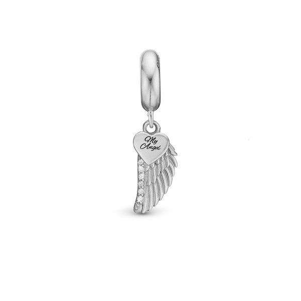 My Angel sølvcharm med seks kubiske zirkonia og englevinge fra Christina Jewelry & Watches.