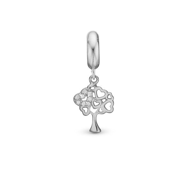 Tree of Hearts sølvcharm med kubisk zirkonia og træmotiv med hjerter fra Christina Jewelry & Watches.