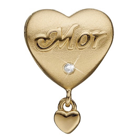 MOR charm i 18 karat forgyldt sølv med hvid zirkonia fra Christina Jewelry & Watches