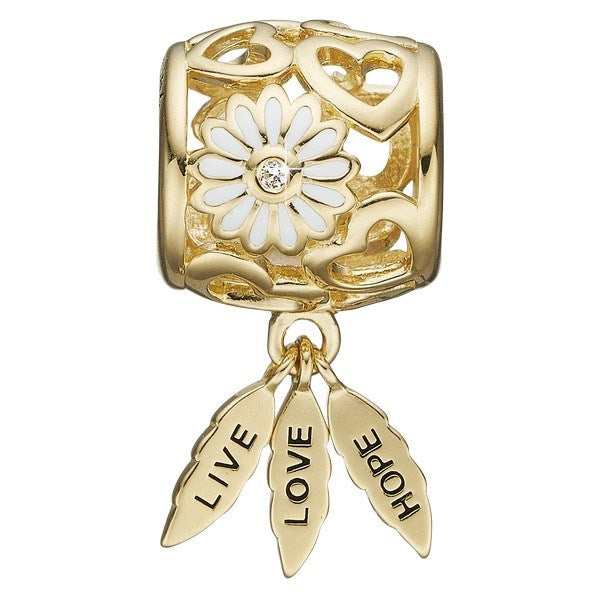 LIVE, LOVE, HOPE charm i forgyldt sølv med zirkonia fra Christina Jewelry & Watches