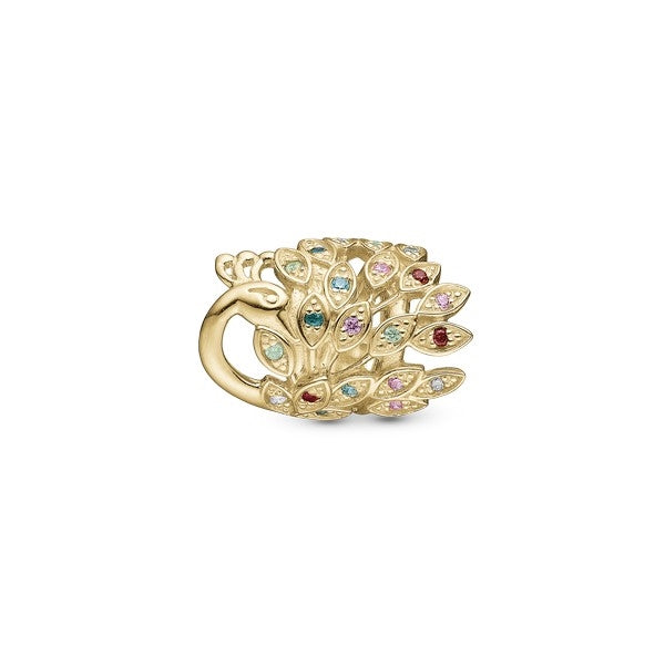 Påfugl charm i forgyldt sølv med farvede zirkonia – Christina Jewelry & Watches