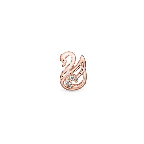 Svanemotiv charm i rosaforgyldt sølv fra Christina Jewelry & Watches med topaser