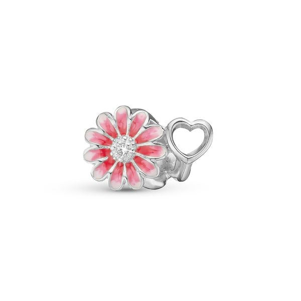 Pink Margueritte sølvcharm fra Christina Jewelry & Watches med pink emalje og zirkonia – charme til læderarmbånd.