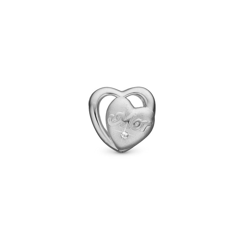Mor I Love You sølvcharm med zirkonia i hjerteform fra Christina Jewelry & Watches.