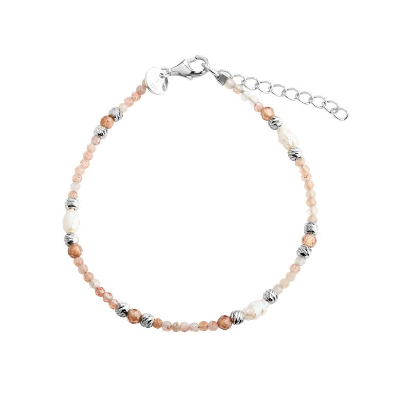 Aqua Dulce Sunella armbånd i sterlingsølv med rosa og hvide perler, 17–20 cm.