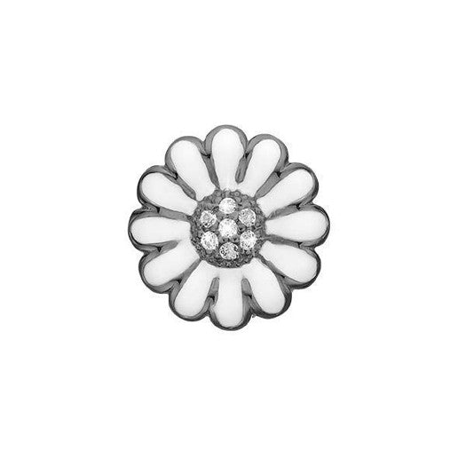 MARGUERITE charm i sort sølv med hvid emalje og topaser fra Christina Jewelry & Watches