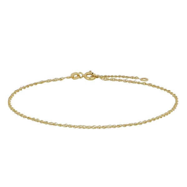 Siersbøl cordel ankelkæde i 8 kt guld 23+3 cm