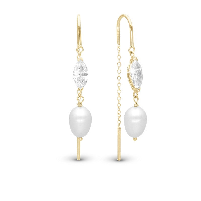 Light me up kædeøreringe i 18 karat forgyldt sølv med ferskvandsperler og zirkonia fra Christina Jewelry & Watches.