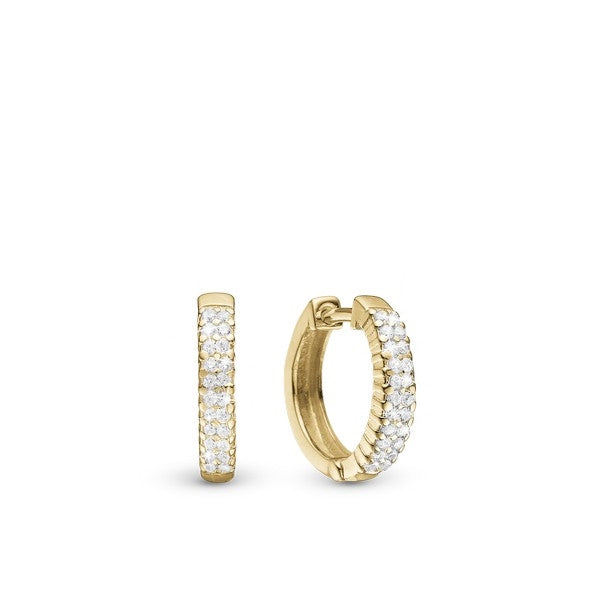 CHARMED creoler i forgyldt sølv med hvide zirkonia 13 mm fra Christina Jewelry & Watches.