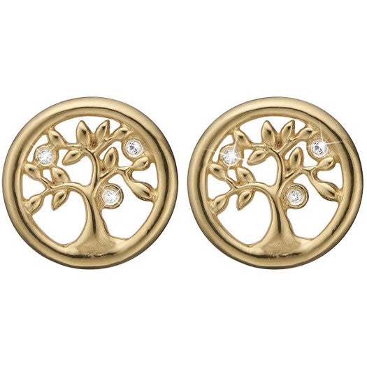Tree of life ørestikker i forgyldt sølv med zirkonia fra Christina Jewelry & Watches
