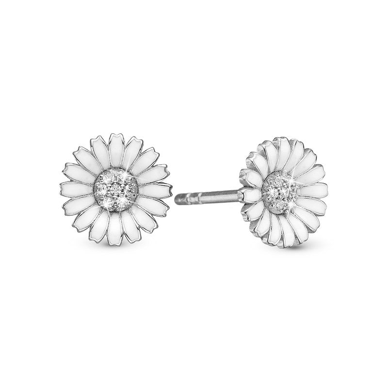 Marguerite sølvøreringe fra Christina Jewelry & Watches med zirkonia og hvid emalje 8 mm