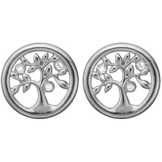 Tree of Life sølvørestikker fra Christina Jewelry & Watches med 6 zirkonia og 11 mm diameter.
