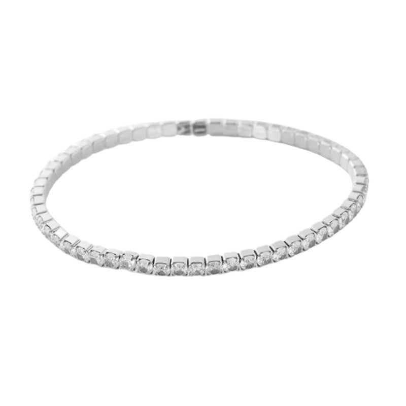 Aqua Dulce tennisarmbånd i sterlingsølv med klare zirkonia i fleksibelt design, 17 cm.