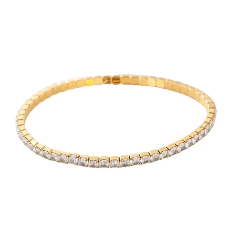 Aqua Dulce tennisarmbånd i 14 karat forgyldt sølv med klare zirkonia, 17 cm.
