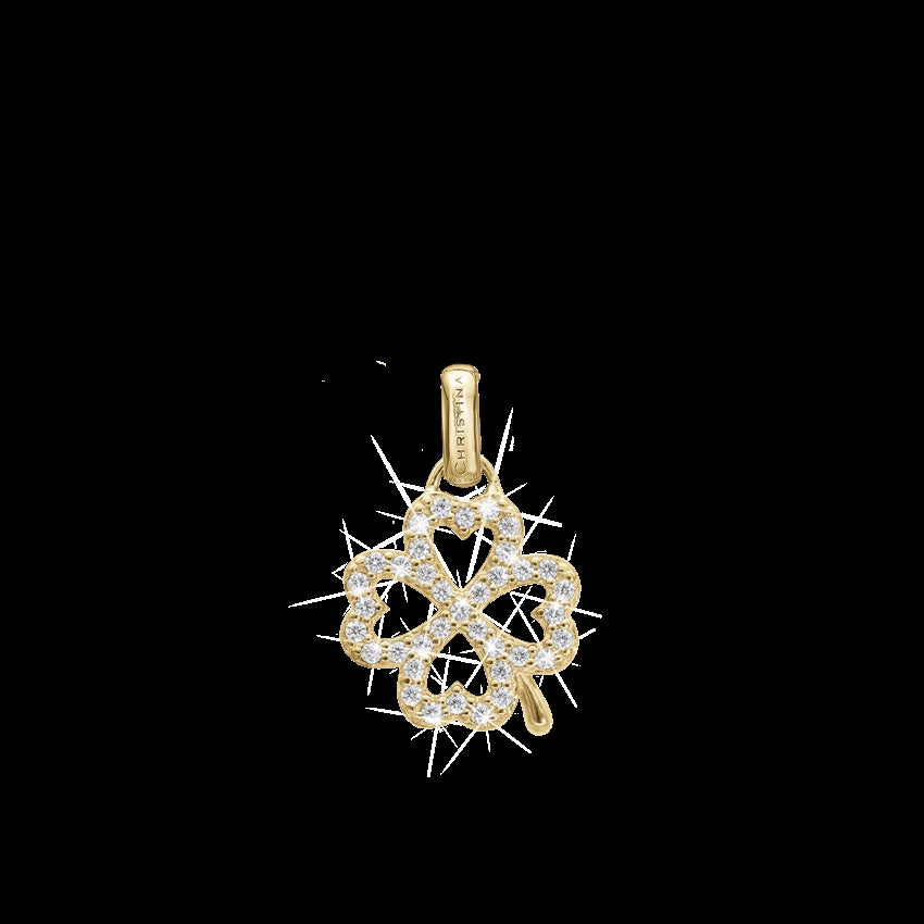 Shimmery Clover vedhæng fra Christina Jewelry & Watches i 18 karat forgyldt sølv med zirkonia i firkløverform.