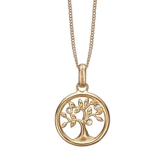 Tree of Life vedhæng i forgyldt sølv med zirkonia fra Christina Jewelry & Watches – 15 mm rund vedhæng.