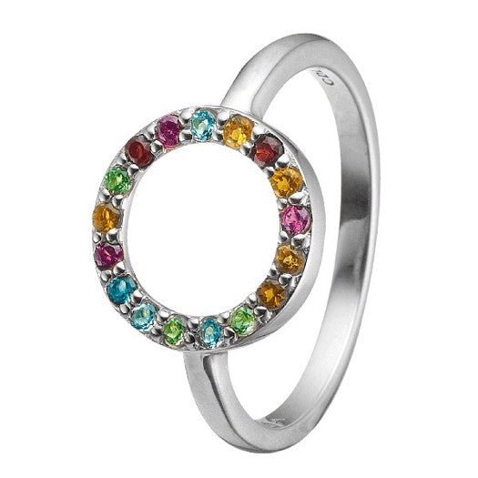 Christina Collect world goals sølvring fra Christina Jewelry & Watches med udskåret cirkel og farvede sten i rhodolite, maderira citrin, peridot, granat, swiss blue topas og london blue topas.