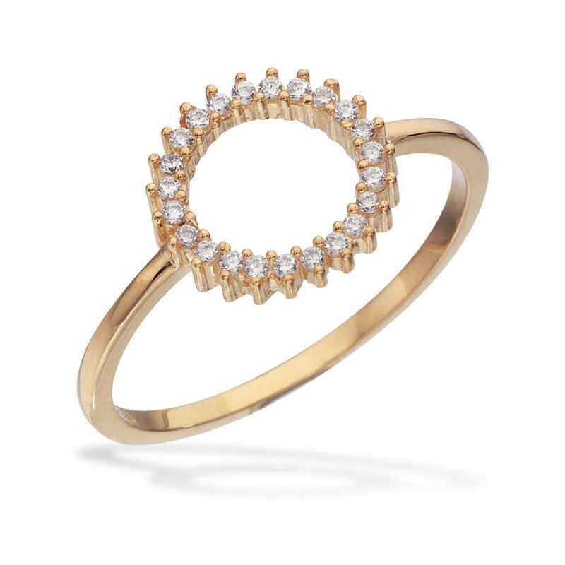 Scrouples ring i 8 karat guld med cirkelformede zirkonia – elegant og tidløst design.