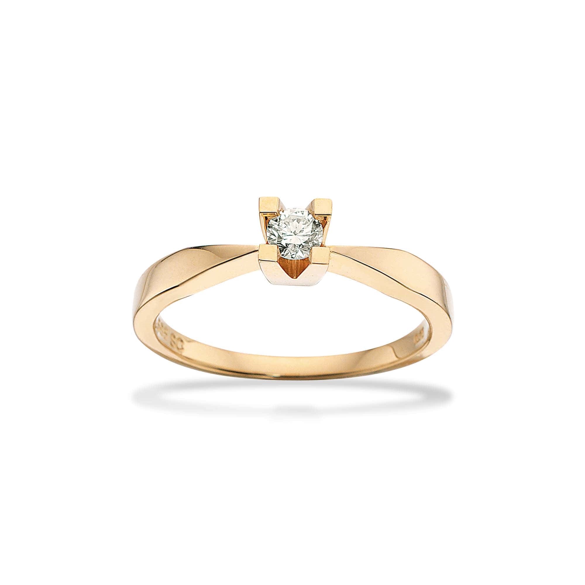 Kleopatra ring i 14 karat guld med brillantsleben diamant – nærbillede af fatning