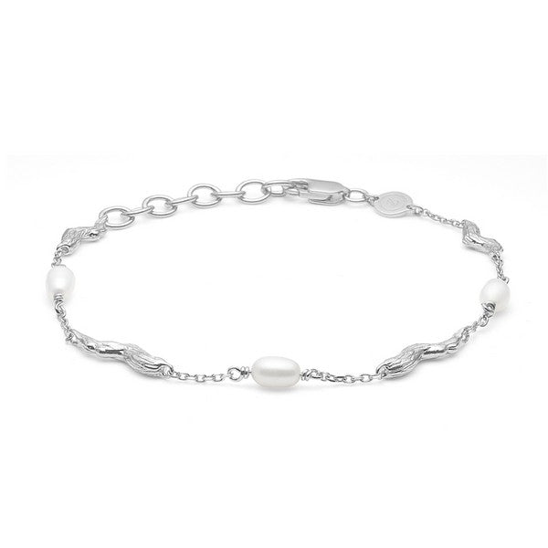 Tangled armbånd i 925 sterlingsølv med hvide perler 16–18 cm fra Studio Z.