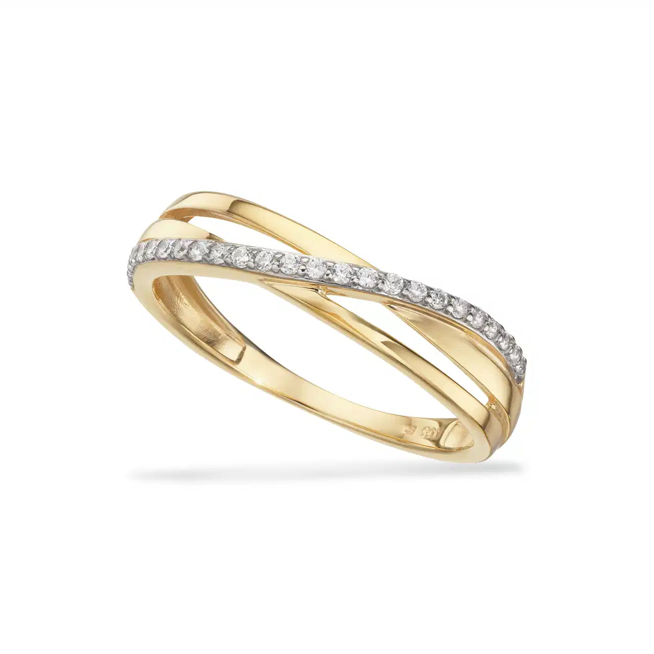Scrouples ring i 8 karat guld med zirkonia – oval, dobbeltradet design med funklende sten.