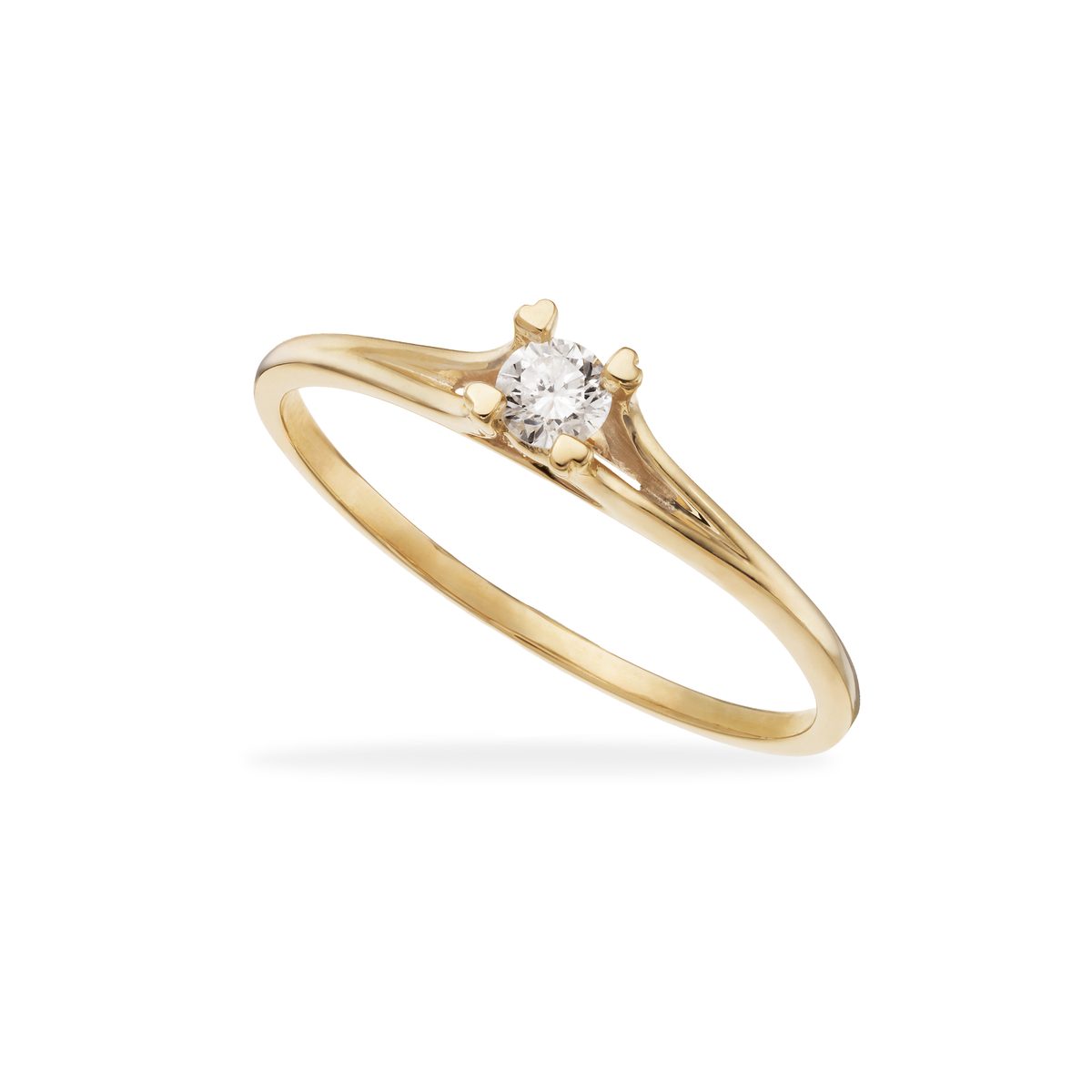 Scrouples ring i 8 kt guld med diamant 0,10 ct og hjertegrabbere.