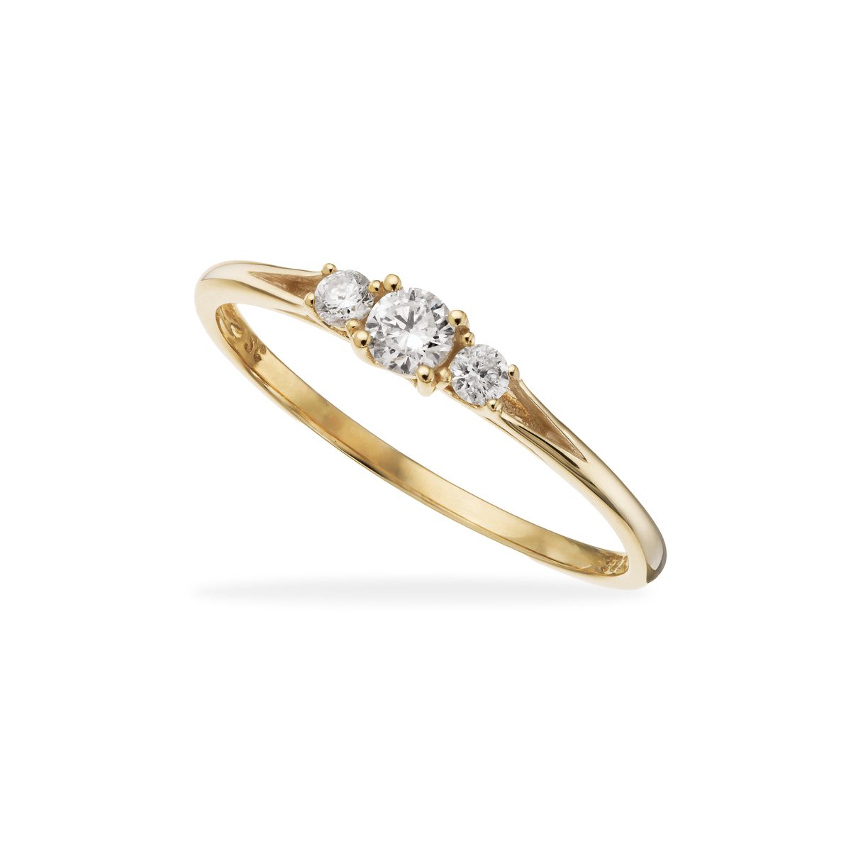 Scrouples ring i 8 kt guld med tre runde diamanter 0,17 ct fra Scrouples.