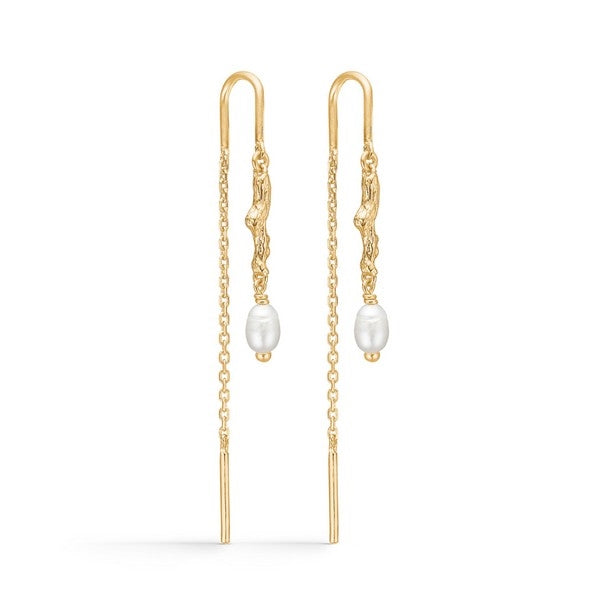 Tangled ørekæder fra Studio Z i 18 karat forgyldt sterlingsølv med hvide kulturperler.