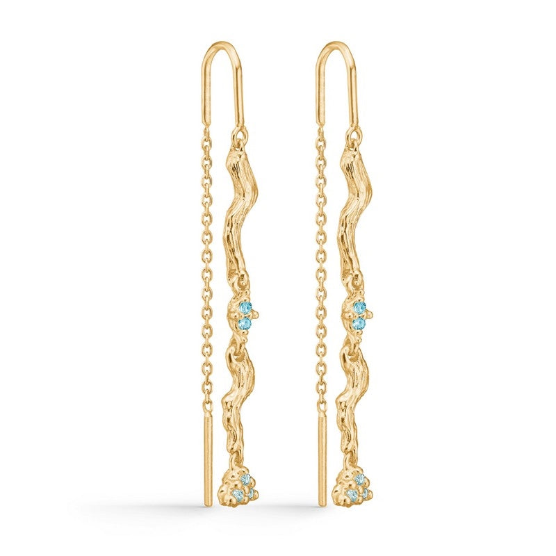 Tangled ørekæder fra Studio Z i 18 karat forgyldt sterlingsølv med blå og grønne zirkonia.