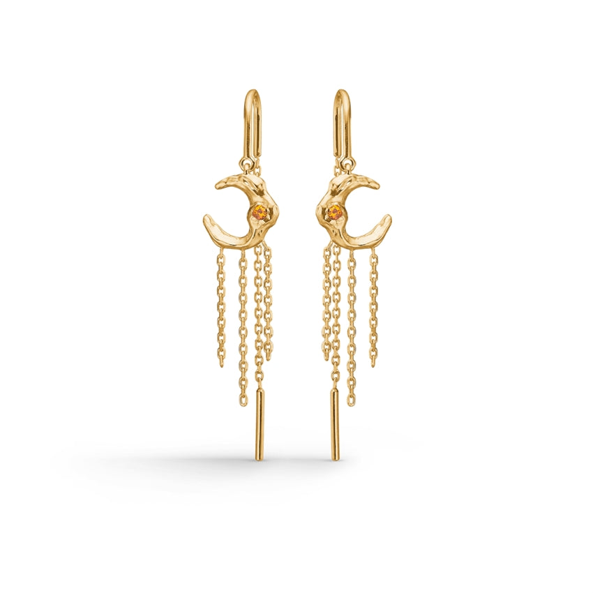 Lunar ørehængere fra Studio Z i 18 karat forgyldt sølv med orange zirkonia, 30 mm