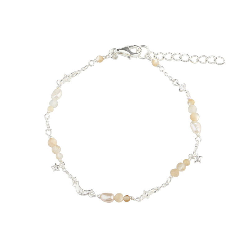 Aqua Dulce dreamlit mix armbånd i 925 sterlingsølv med ferskvandsperler, zirkonia og citrin, justerbart 17+3 cm.