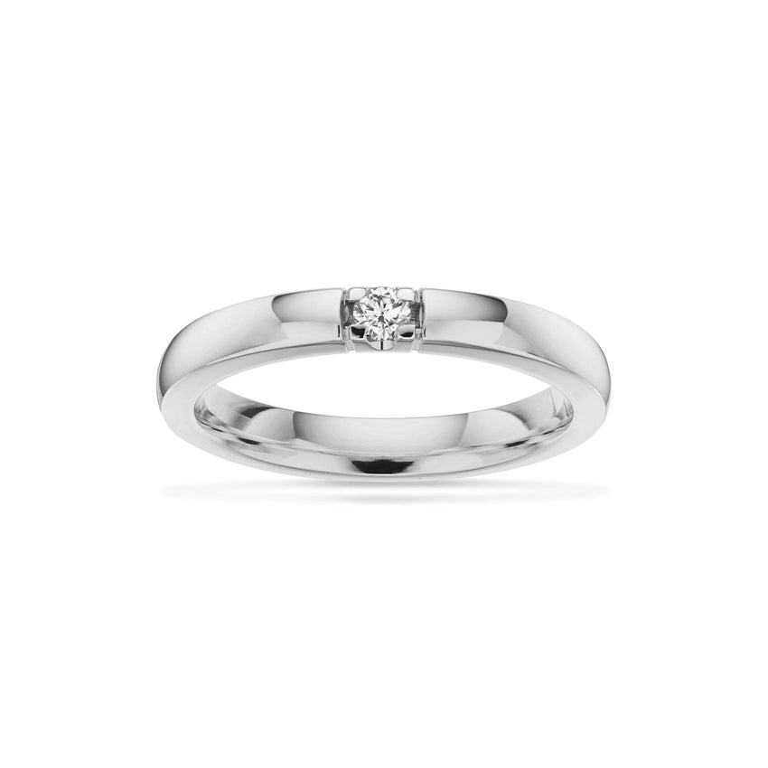 Grace alliancering fra Scrouples i 14 kt hvidguld med 0,07 ct diamant – klassisk rund ring.