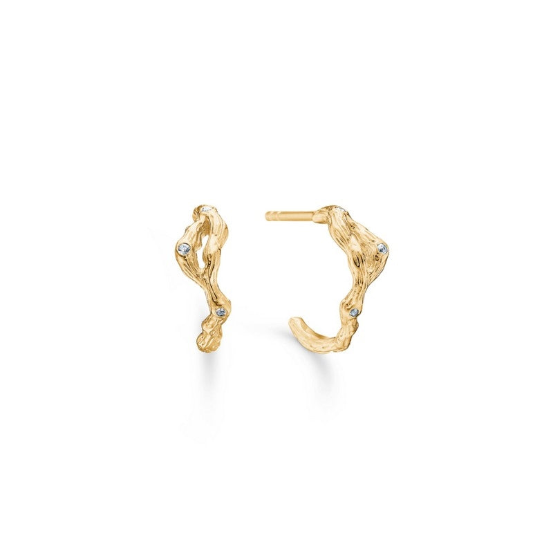 Tangled hoops fra Studio Z i 18 karat forgyldt sterlingsølv med hvide zirkonia, organiske øreringe.