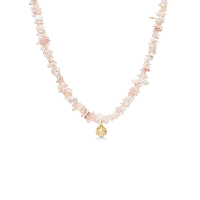 Urchin Elegance halskæde fra Studio Z i 14 karat forgyldt sølv med rosa-lilla kunzit og søpindsvin-inspireret vedhæng, 40-45 cm.