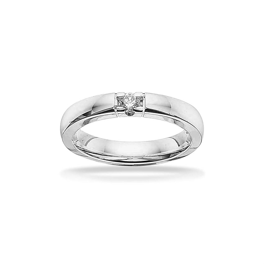 Scrouples Grace alliancering i 14 kt hvidguld med 0,11 ct diamant – klassisk rund ring fra Grace-kollektionen.