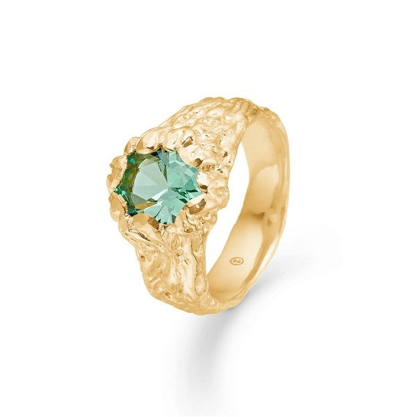 Studio Z ring i 18 karat forgyldt sølv med grøn zirkonia