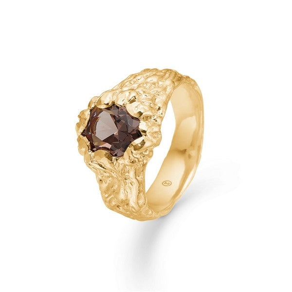 Studio Z Forest ring i 18 karat forgyldt sterlingsølv med brun zirkonia – organisk design.