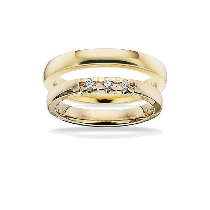 Eksklusivt Grace vielsesringsæt fra Scrouples i 14 karat guld, 3 mm, med 0,03 ct diamant (1 sten)