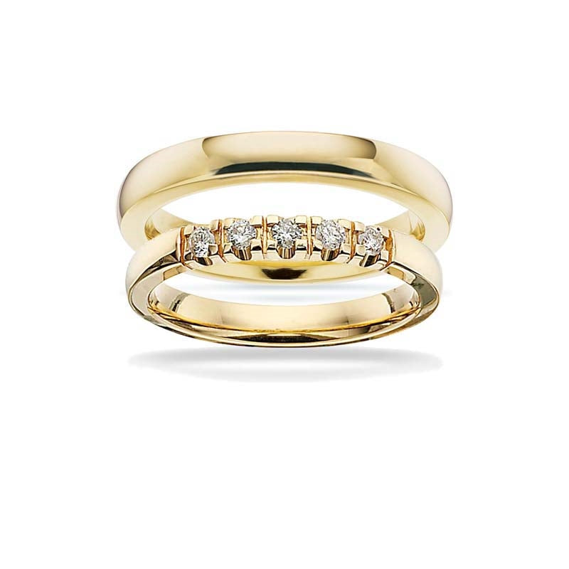 Eksklusivt Grace vielsesringsæt fra Scrouples i 14 karat guld, 3 mm, med 0,03 ct diamant (1 sten)