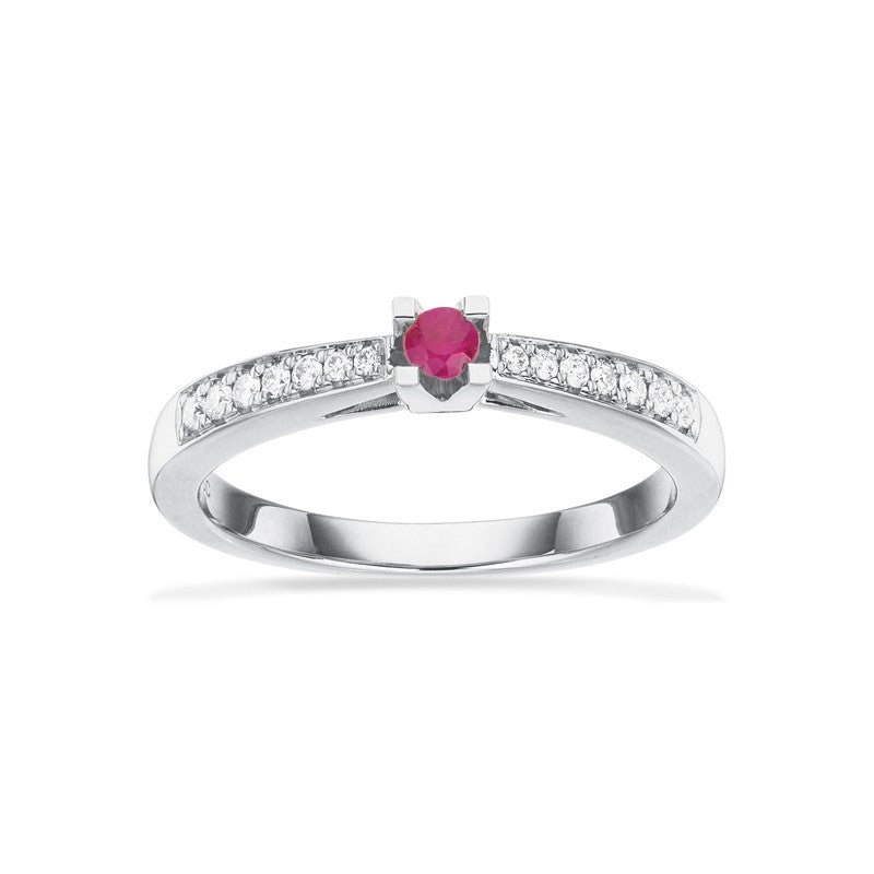 Kleopatra Queen ring i 14 karat hvidguld med rubin og diamanter 0,12 ct