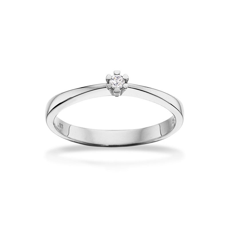 Vida ring i 8 kt. hvidguld med diamant 0,03–0,35 ct. fra Scrouples – klassisk enkelt design.