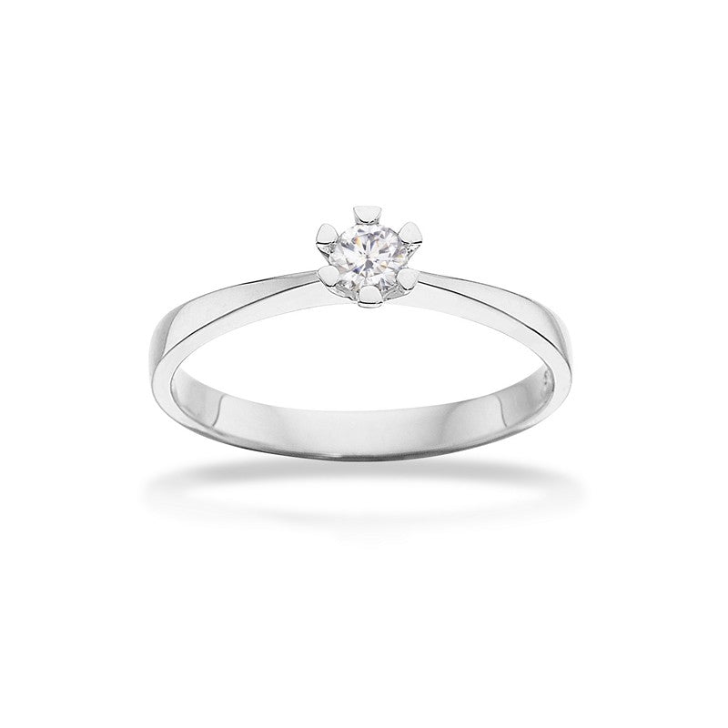 Scrouples Vida ring i 8 karat hvidguld med brillantslebet diamant – detalje af fatning