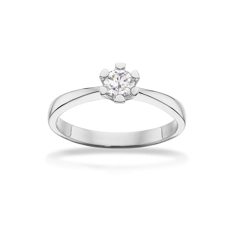 Vida ring i 8 karat hvidguld med diamant 0,35 ct fra Scrouples – klassisk hvidguldsring med rund diamant.