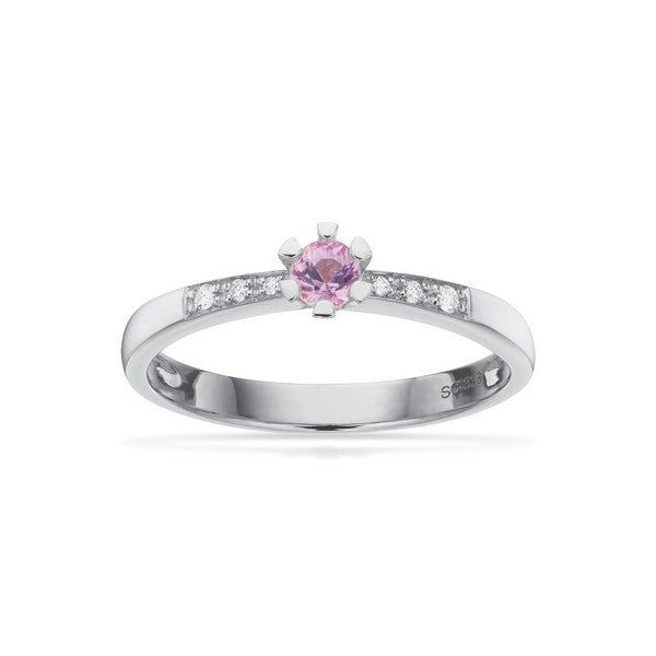 Vida Darling ring i 8 kt hvidguld med pink safir og diamanter – Scrouples