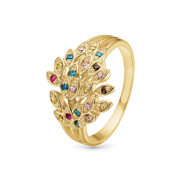 PEACOCK ring i forgyldt sterling sølv med farvede zirkonia fra Christina Jewelry & Watches.